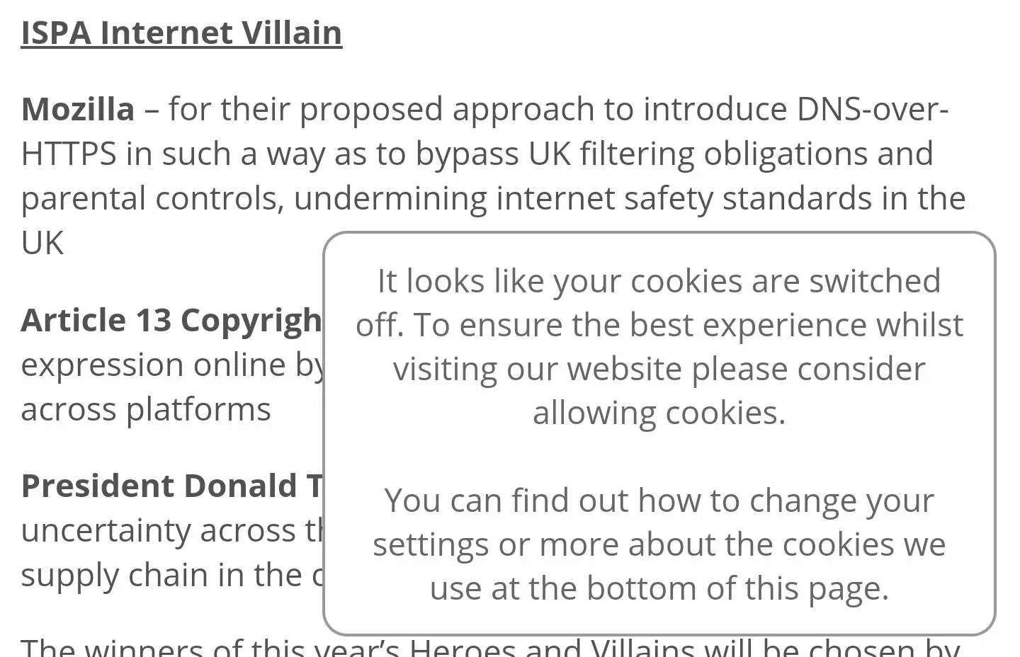 Screenshot from https://www.ispa.org.uk/ispa-announces-finalists-for-2019-internet-heroes-and-villains-trump-and-mozilla-lead-the-way-as-villain-nominees/